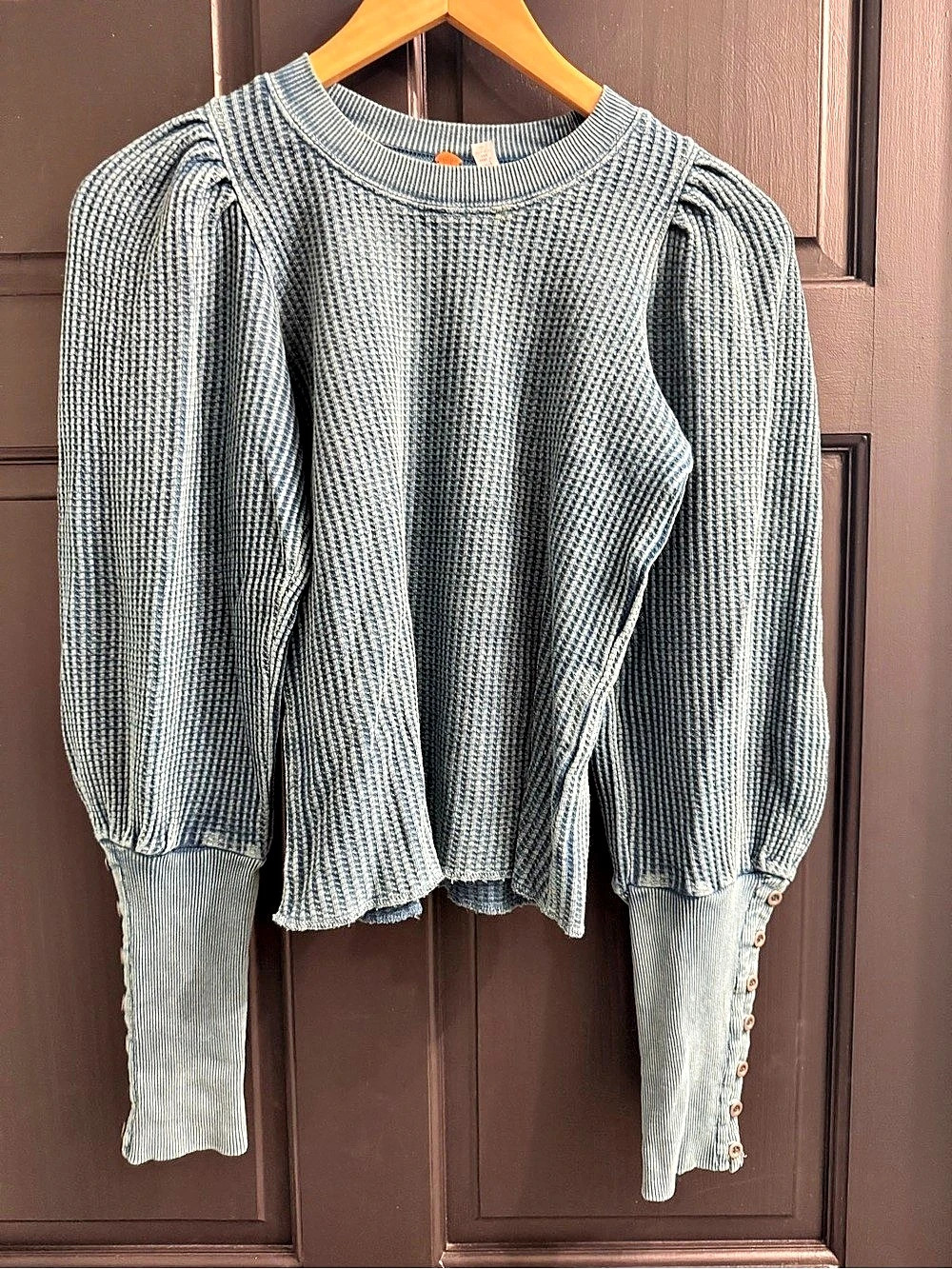Free People FP One Wesley Thermal Top Blue & White XS